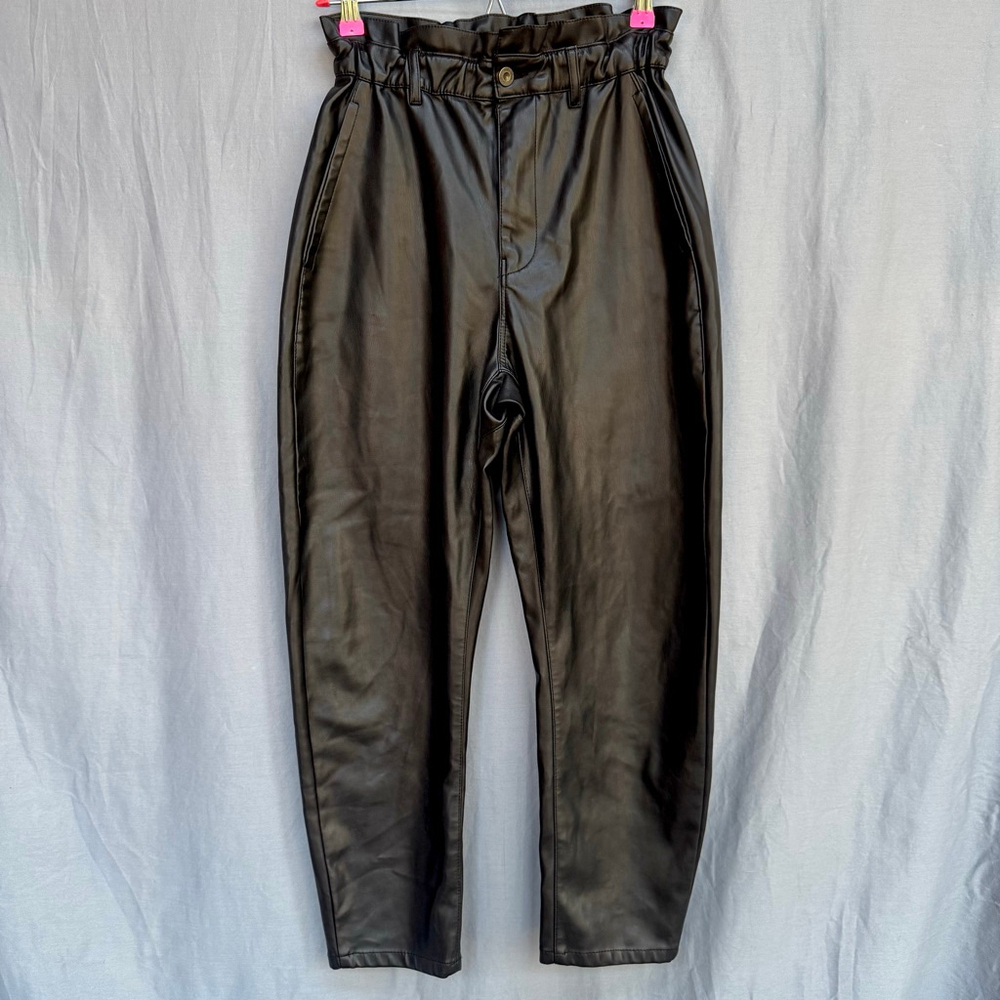 ZARA Faux Leather Paperbag Waist Pants Black Size 4 High Rise